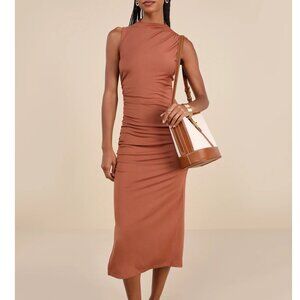 Elevated Presence Sleeveless Ruched Funnel Neck Midi Dress -NWT!